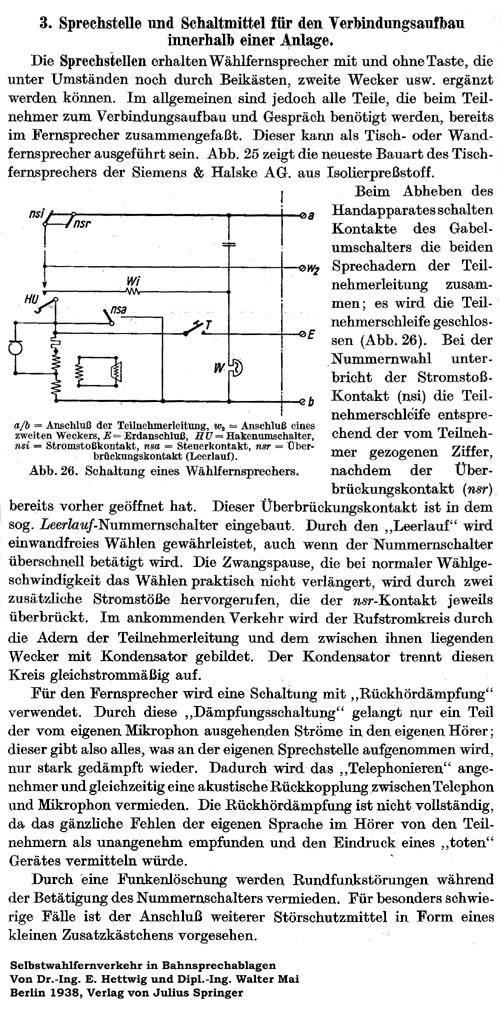 Schaltung und Beschreibung eines Telefons 1938
