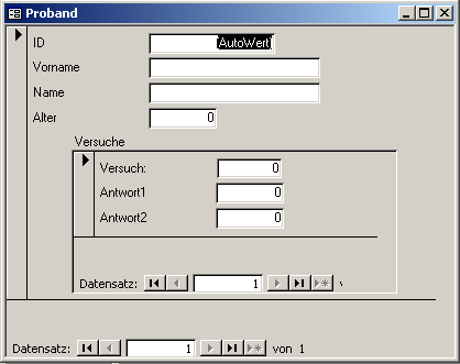 Formular Proband mit Versuche